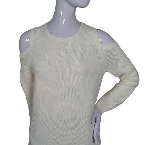 Mossimo Knit Sweater Top Size Small Off White Cold Shoulders Long Sleeve - Picture 2 of 9